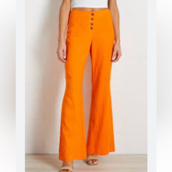 NWOT VERSONA ORANGE HIGH WAISTED LINEN BLEND FLARRED PANTS SIZE 0 S - Picture 1 of 10